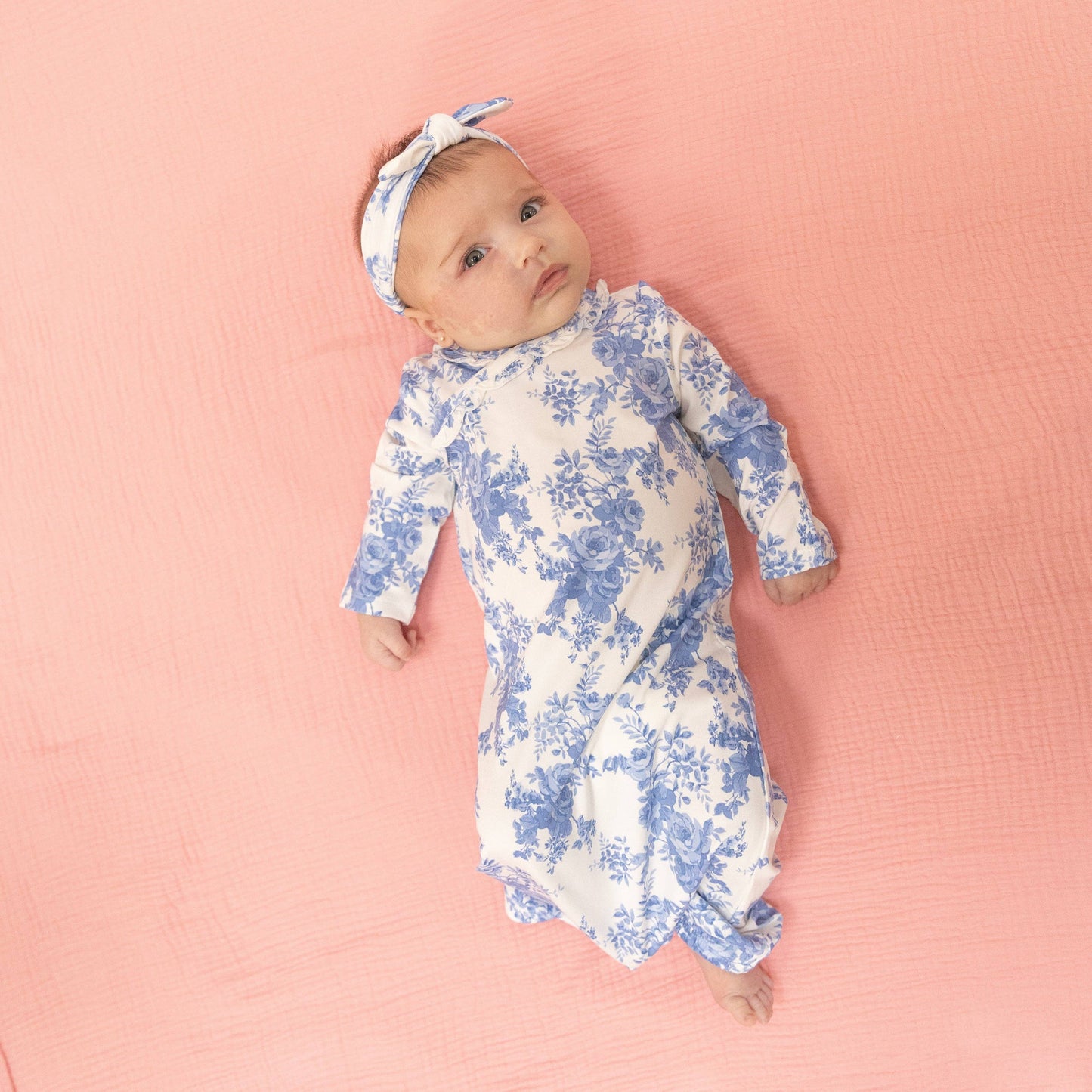 Dream Cottage Floral - Kimono Gown & Knot Headband: 0-3M