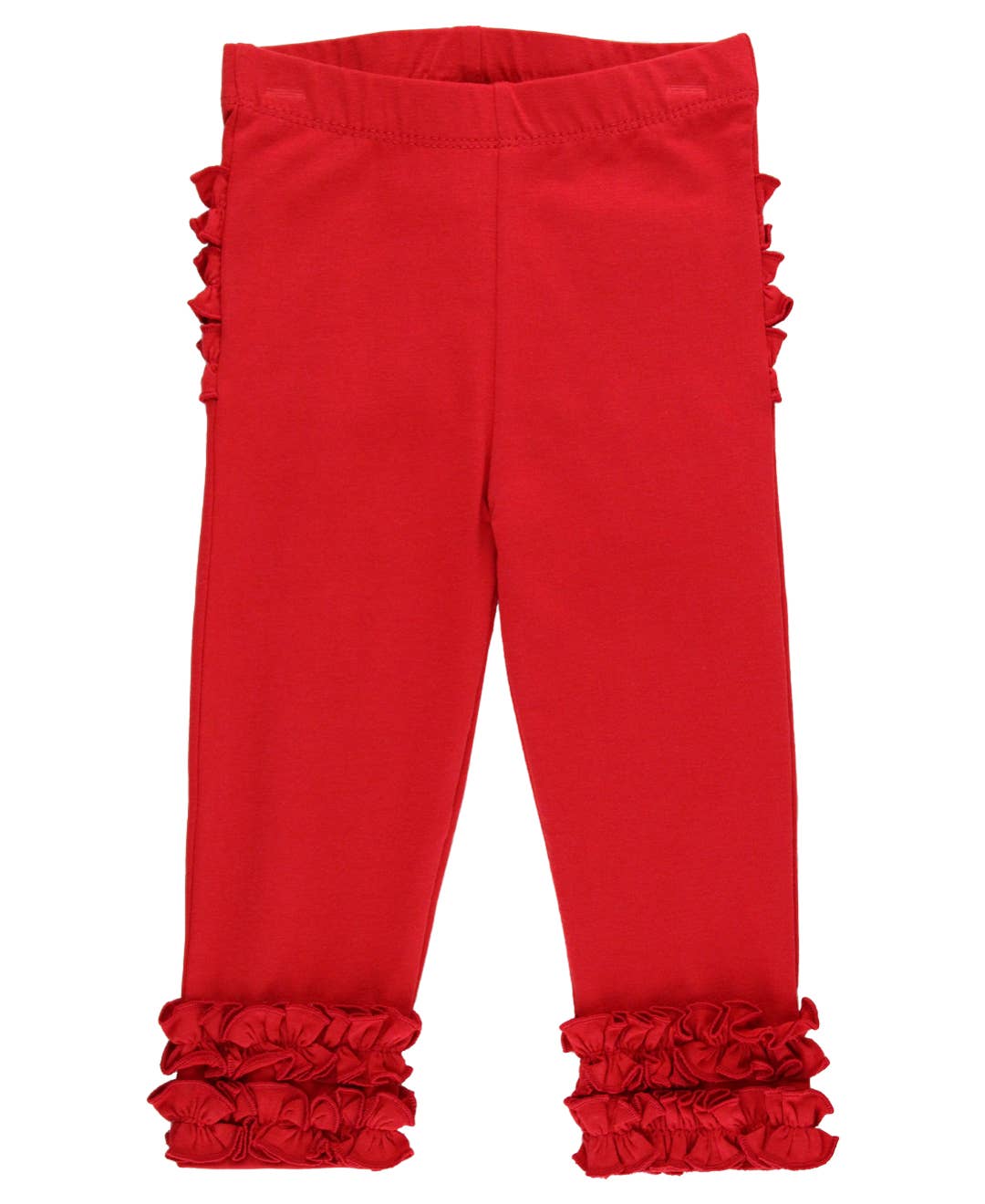 Girls Red Solid Ruffle Leggings: Red