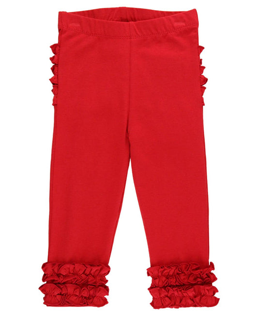 Girls Red Solid Ruffle Leggings: Red