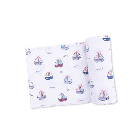 Bubbly Sailboats Pink - Swaddle Blanket: 45X45