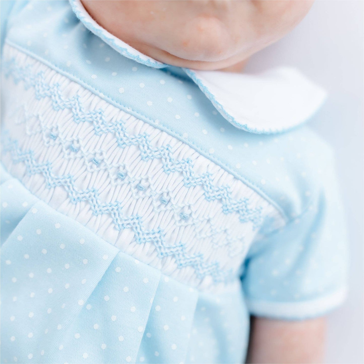 Luca's Classics Smocked Short Sleeve Bubble - Light Blue