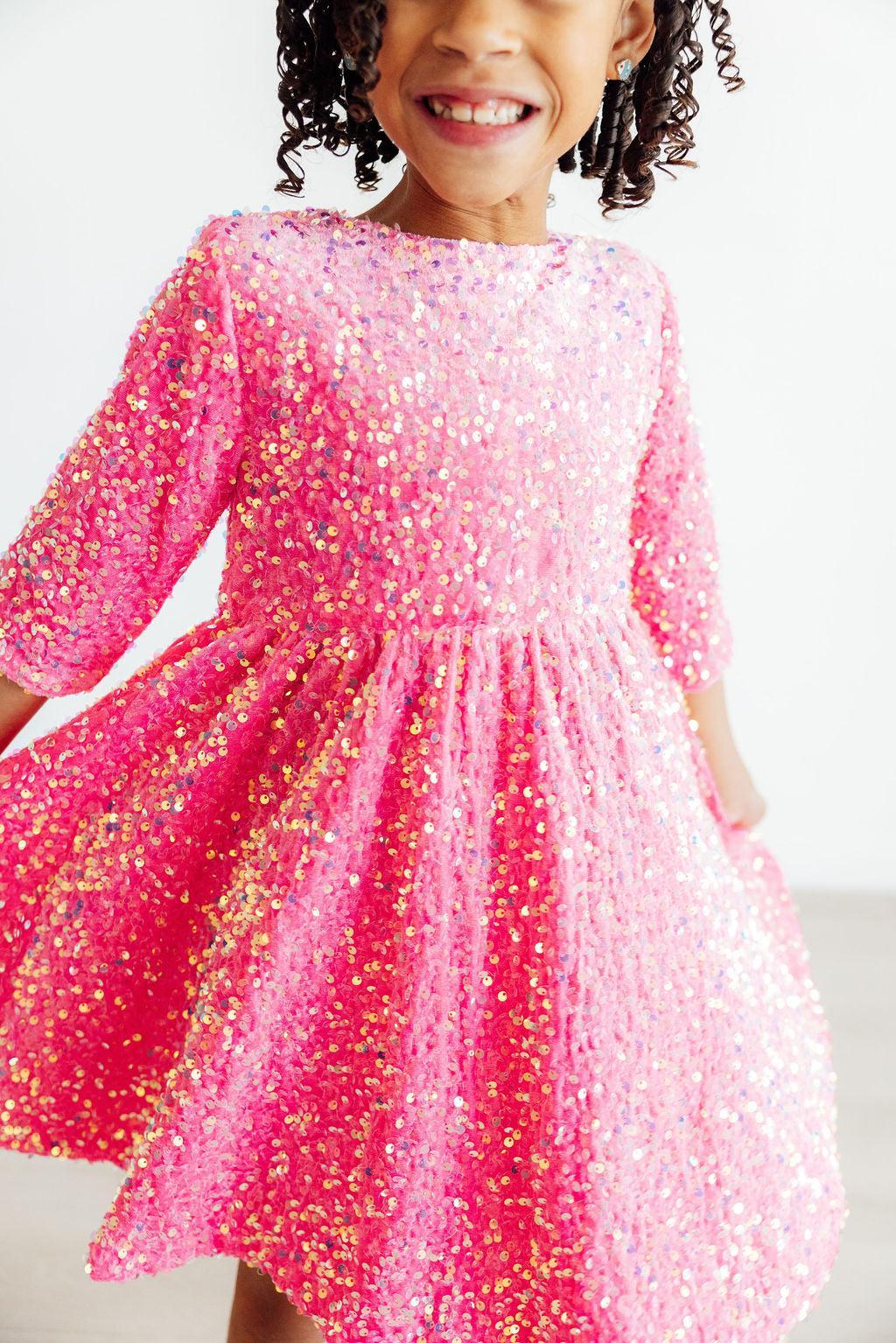 PINK VELVET SEQUIN DRESS