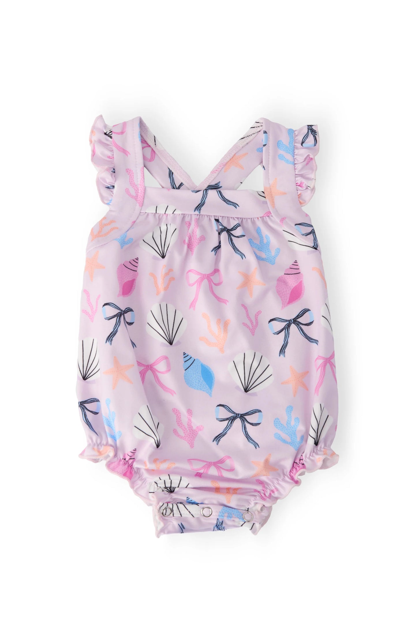Beachside Bows Ruffle Cross back romper