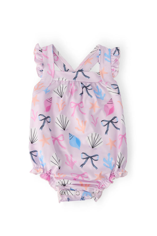 Beachside Bows Ruffle Cross back romper