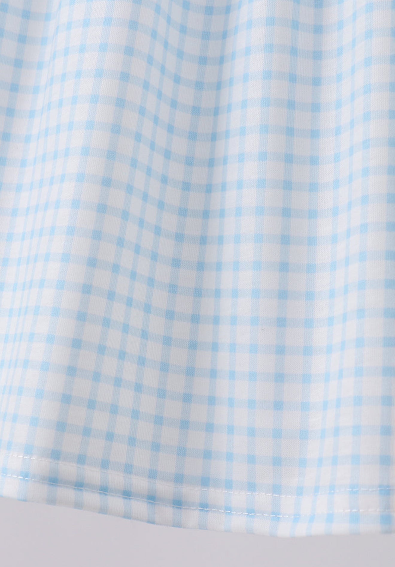 Blue zoo animal embroidery gingham ruffle shorts set