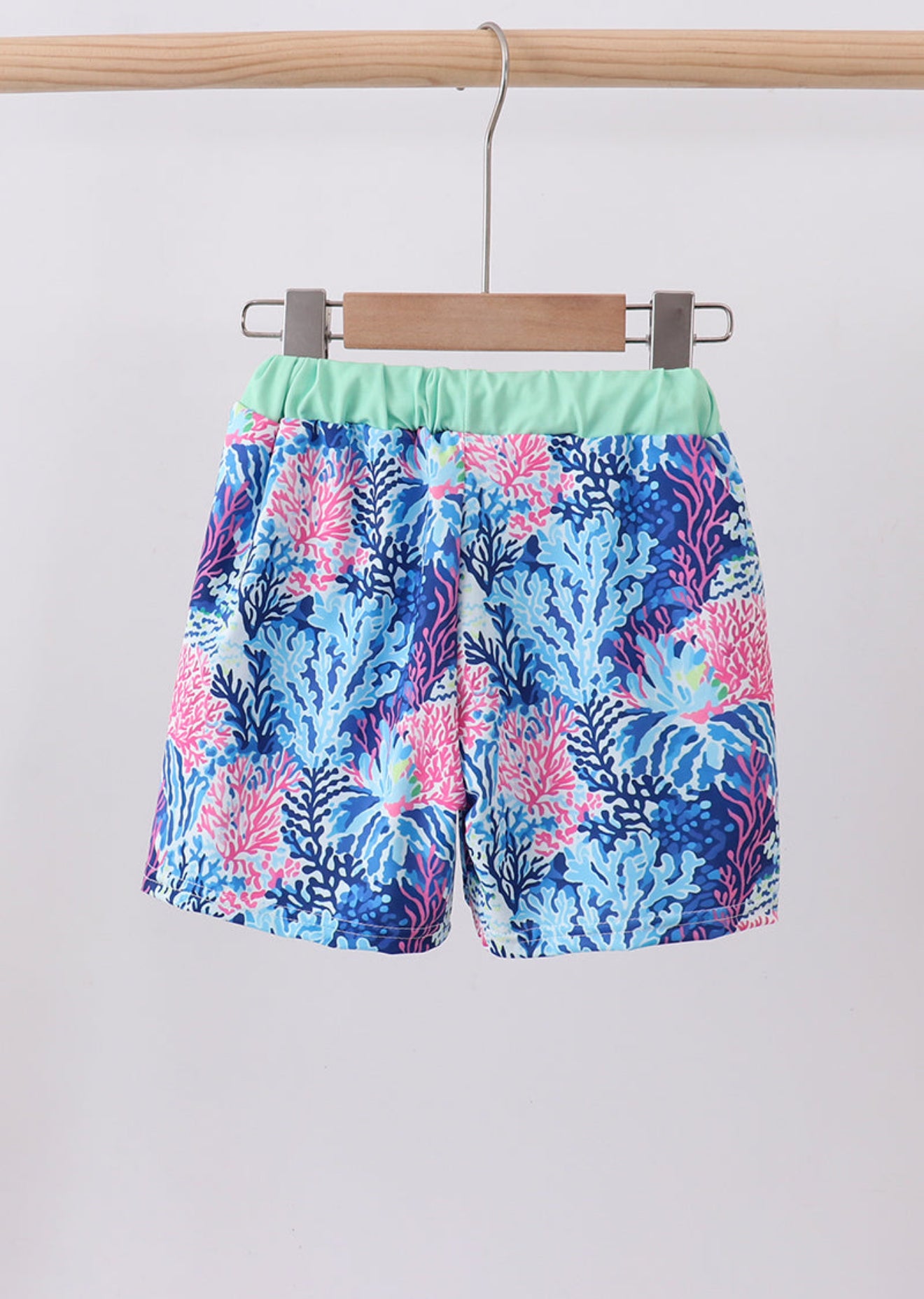Blue marine creature print swim trunks