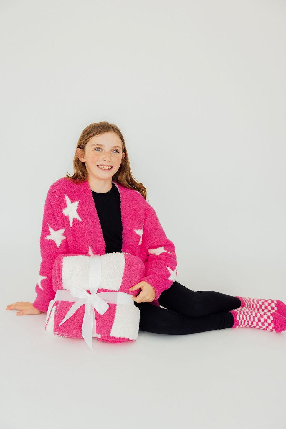 Bright Pink Checker Bow Cozy Blanket