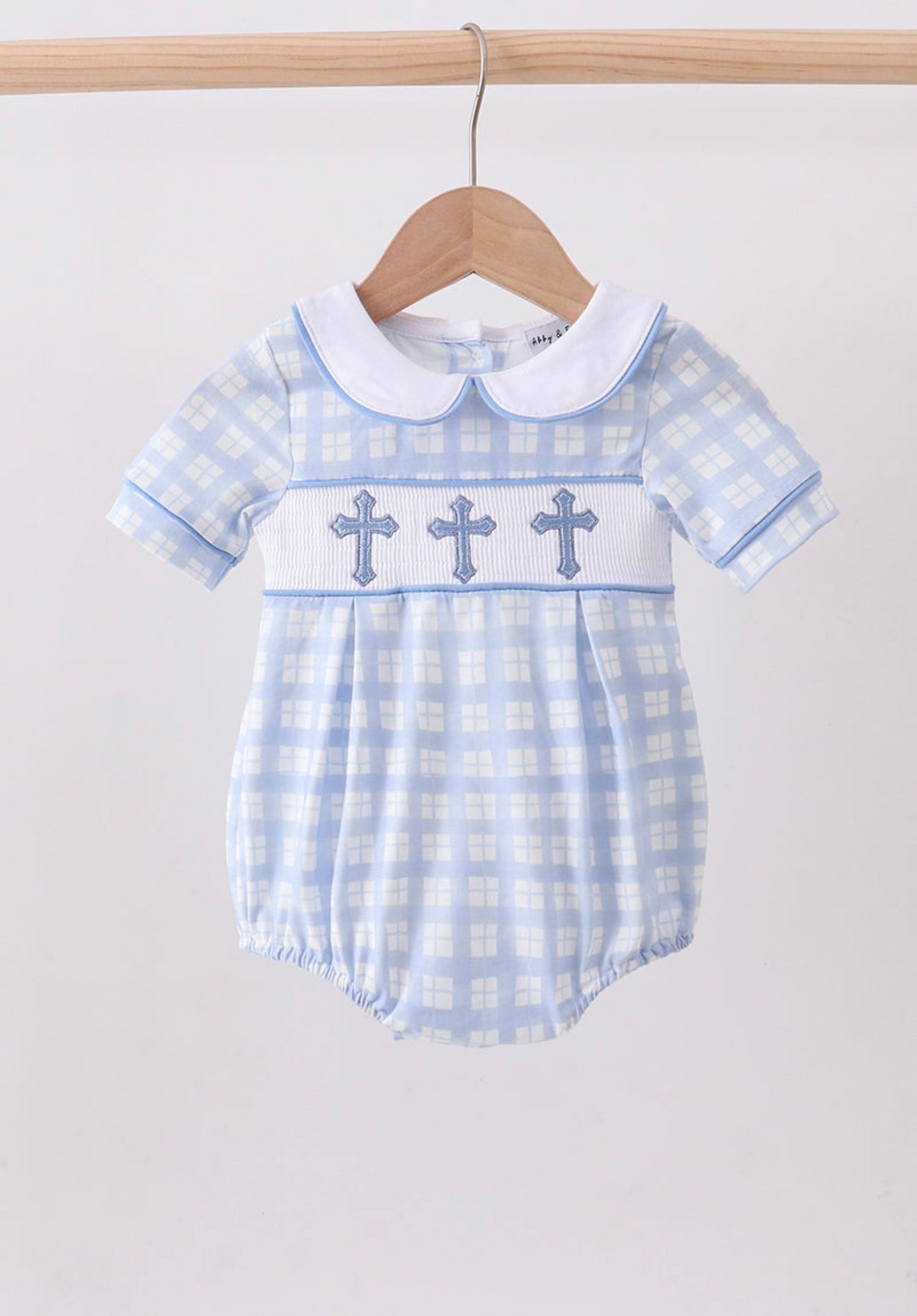 Blue cross smocked plaid bubble