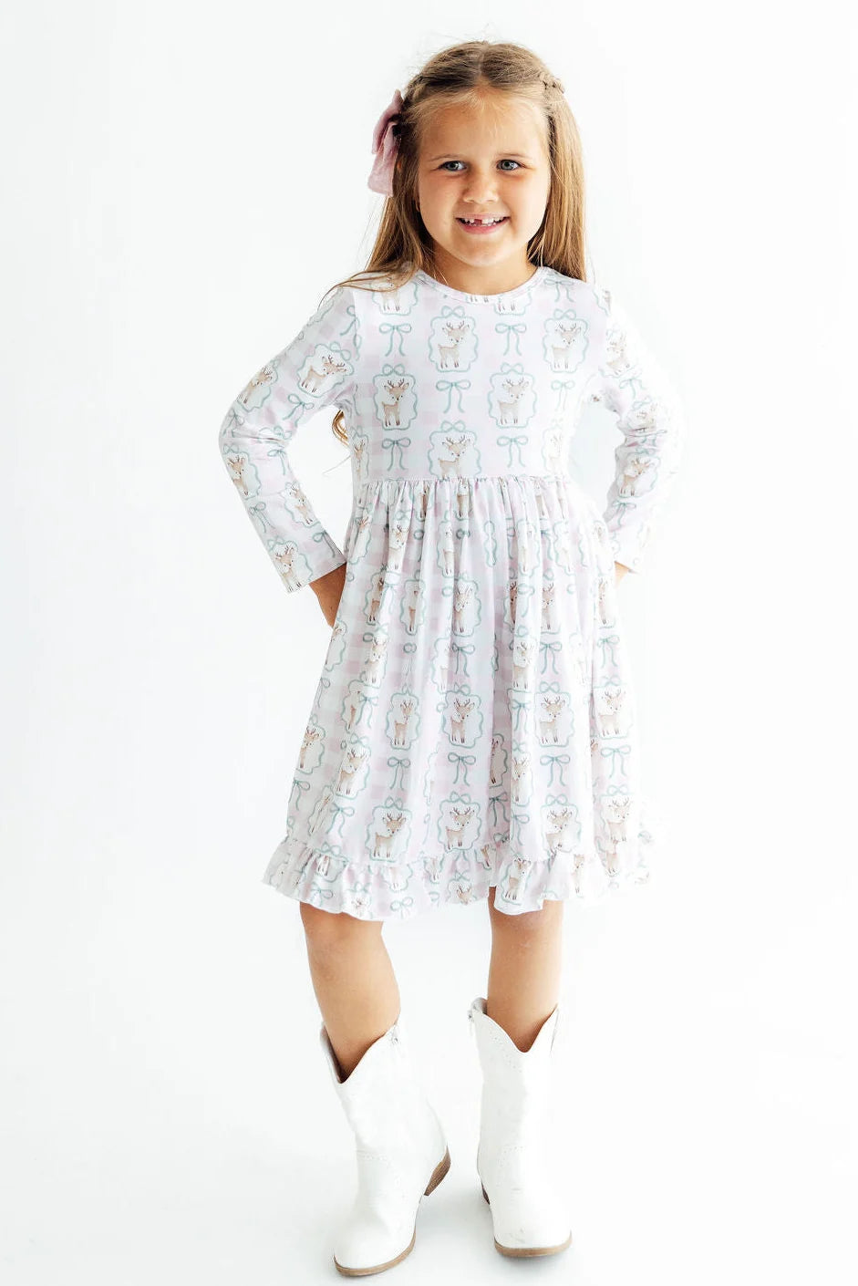 WOODLAND WHIMSY L/S RUFFLE HEM TWIRL DRESS