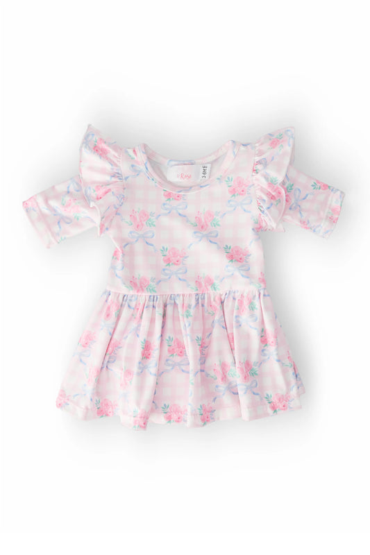 Ribbons & Roses 3/4 Sleeve Twirl Flutter Bodysuit