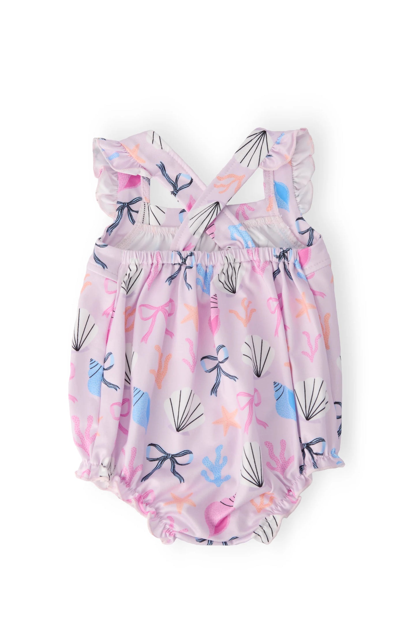 Beachside Bows Ruffle Cross back romper