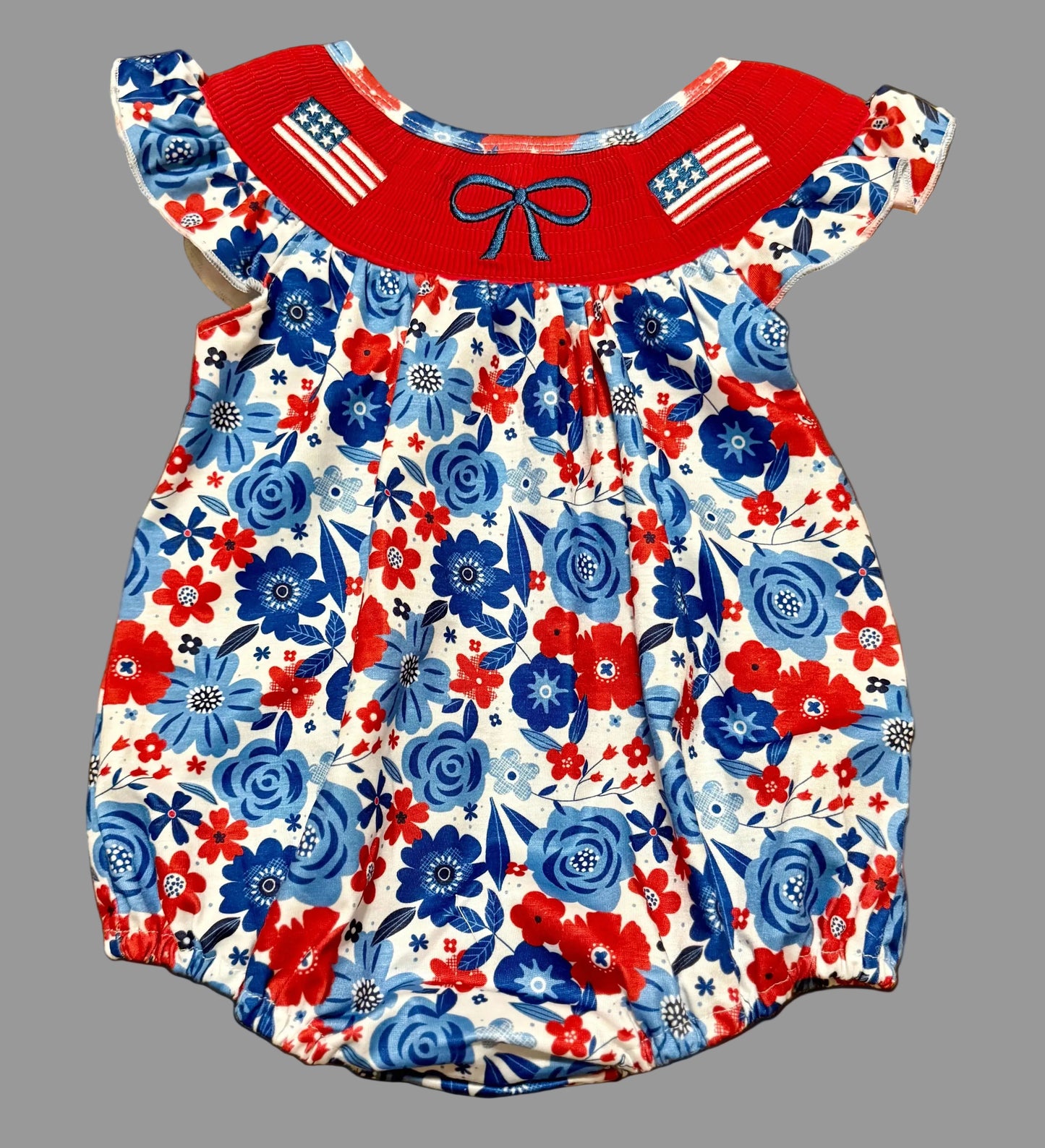 Blue flag bow smocked bubble