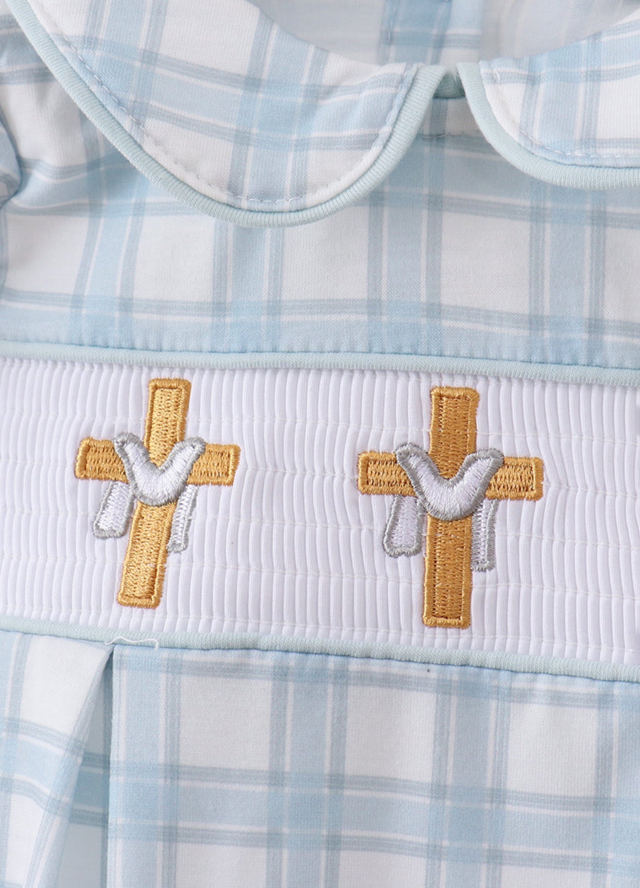 Blue cross smocked plaid bubble