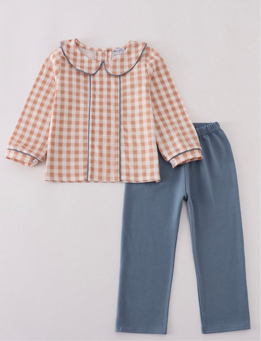 Orange Gingham Pants Set