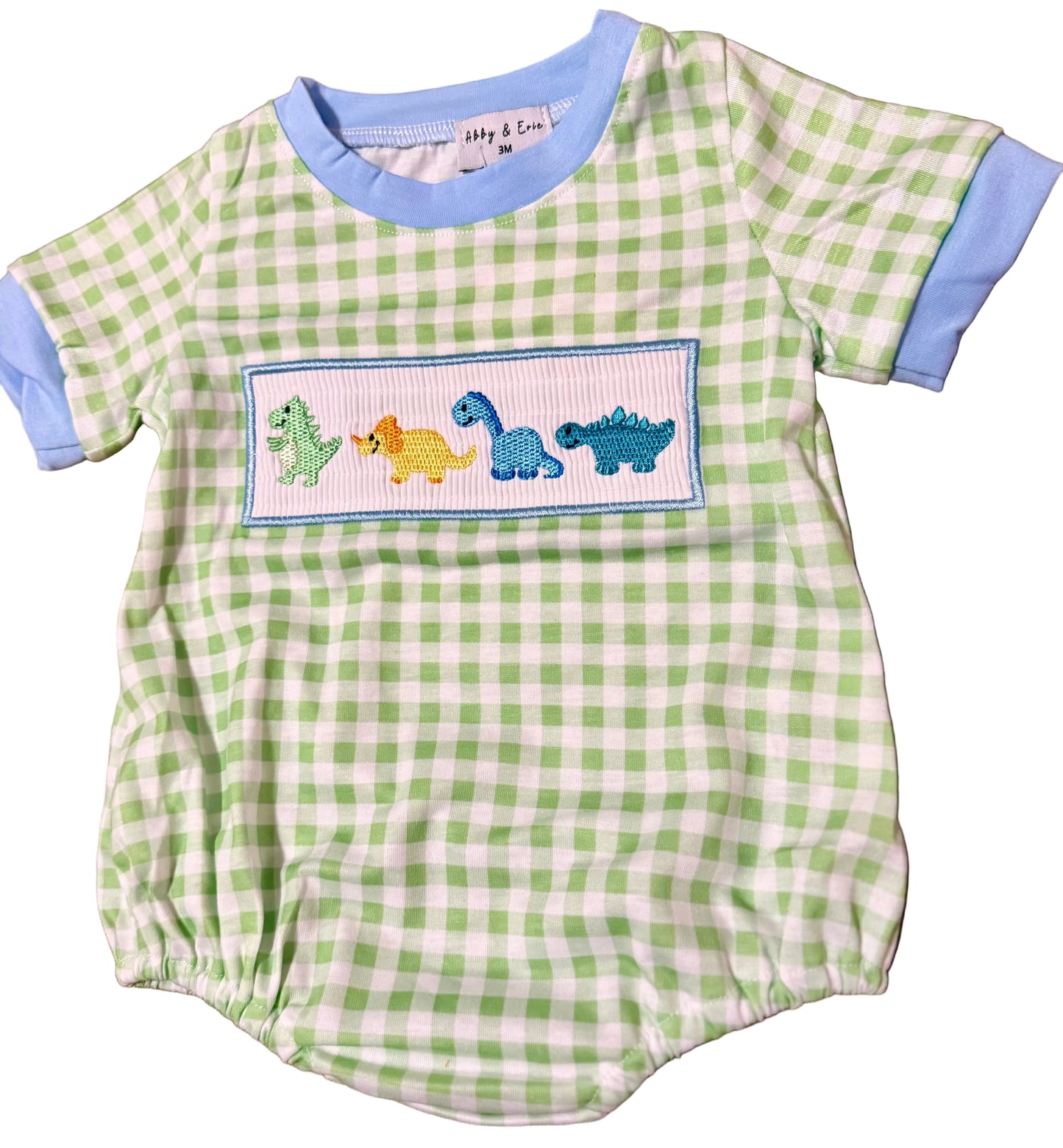 Dinosaur smocked gingham bubble
