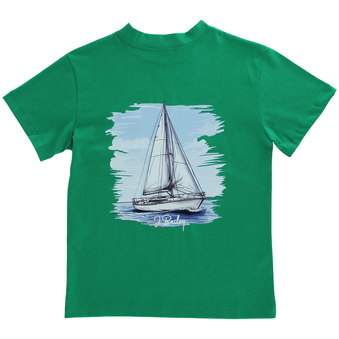 S/S Logo Tee, Sailboat on Green