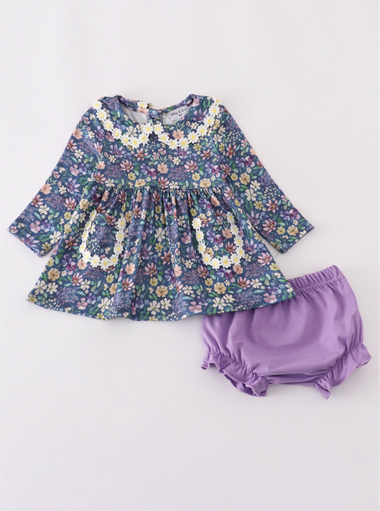 Purple floral lace bloomer set