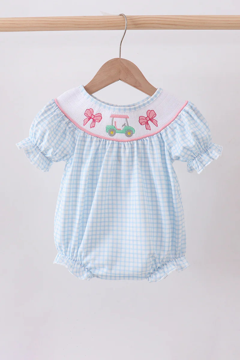 Blue golf cart smocked bubble-girls
