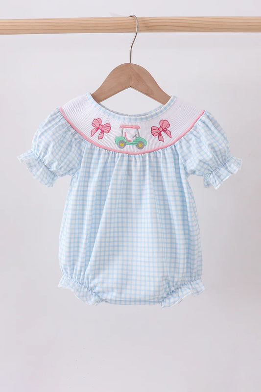 Blue golf cart smocked bubble-girls