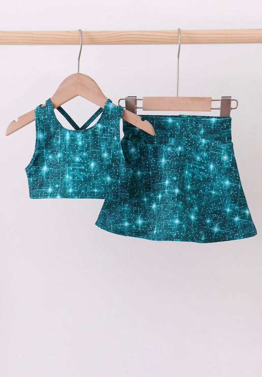 Teal Glitter Skort Set