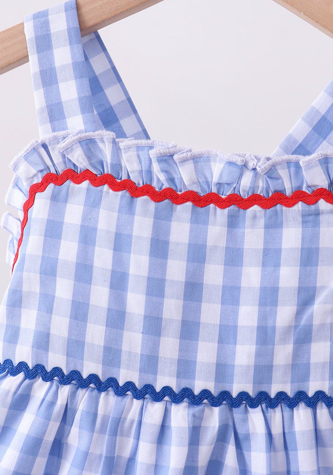 Blue gingham ruffle tiered dress