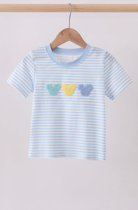 Blue character french knot stripe top