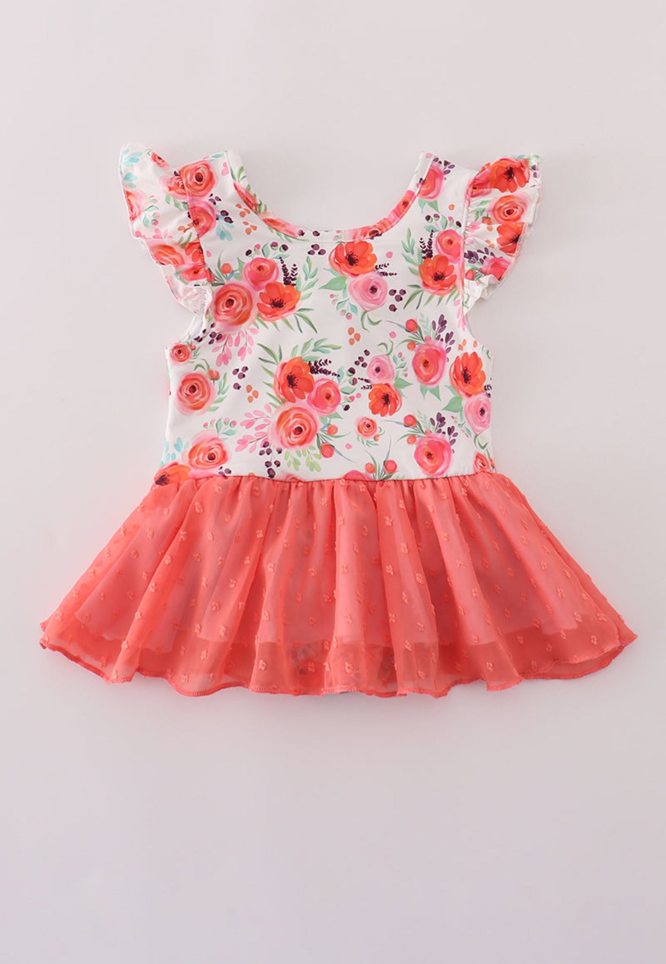 Coral floral print swiss dot leotard
