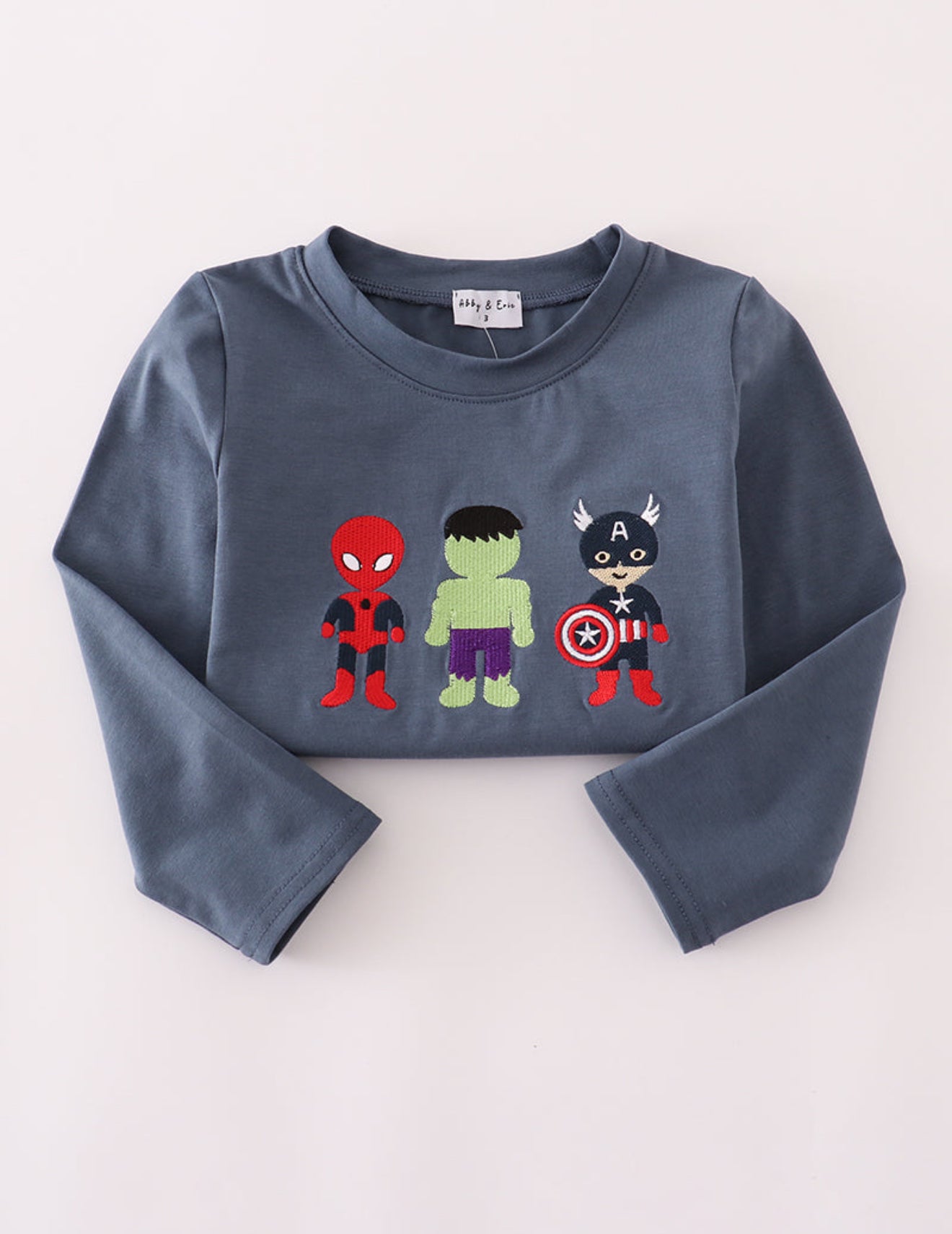 Navy character embroidery top