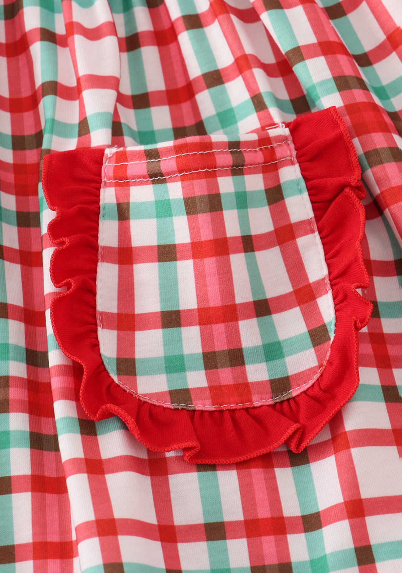 Red santa claus embroidery plaid ruffle pants set