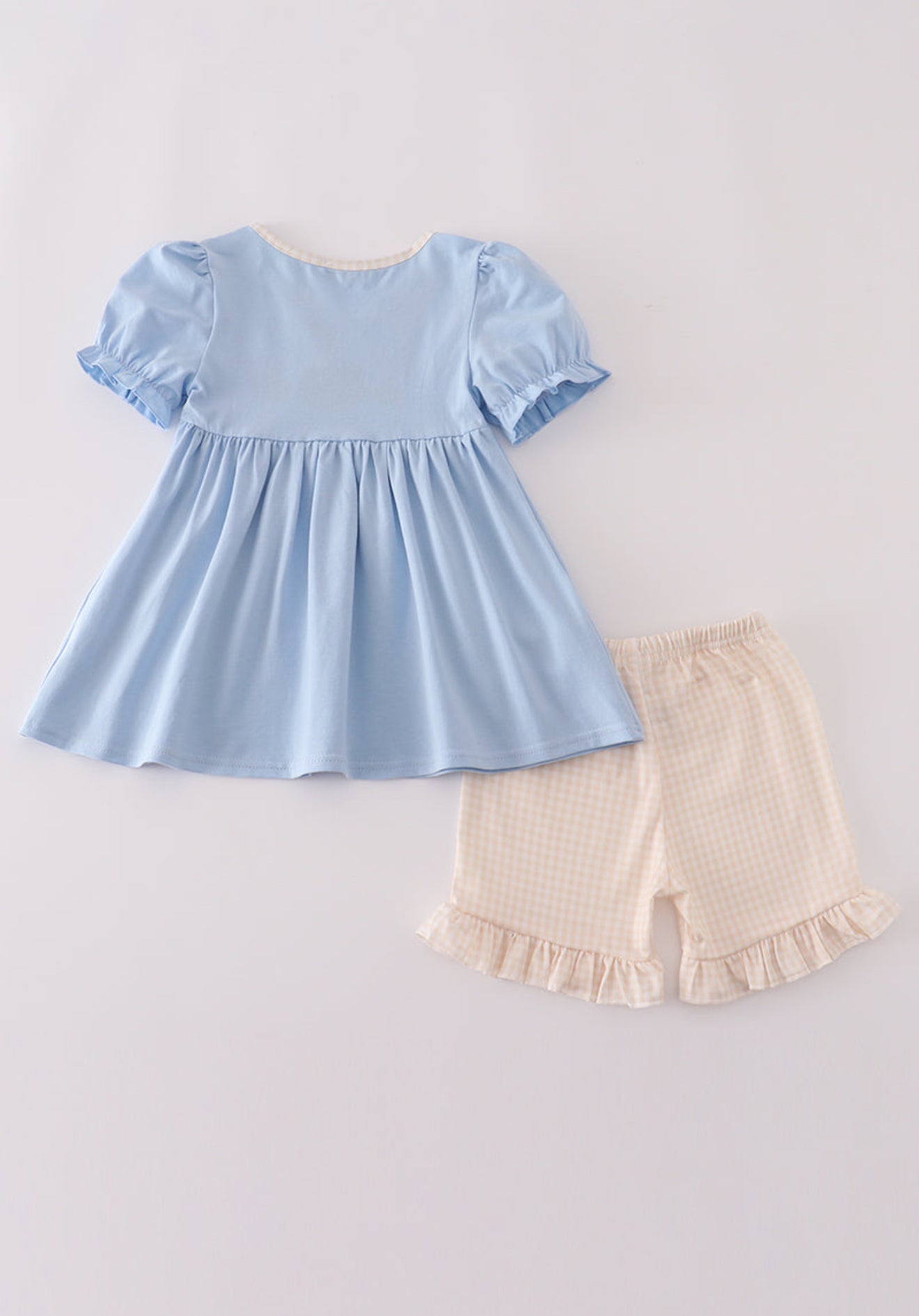 Blue pumpkin french knot ruffle shorts set