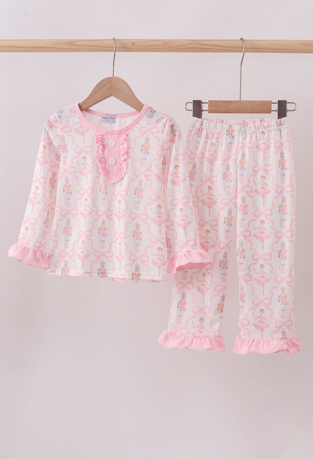 Pink nutcracker print ruffle pajamas set