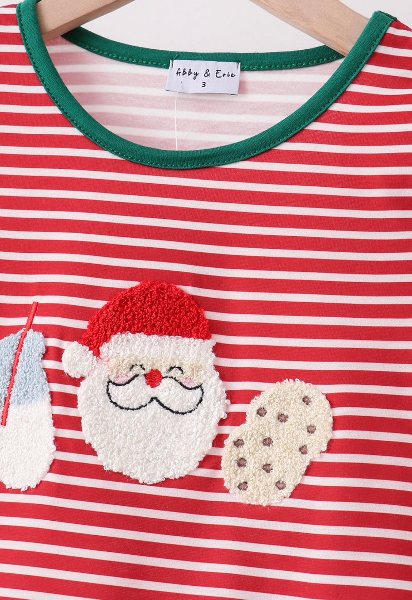 Red stripe santa milk biscuit french knot ruffle pants set