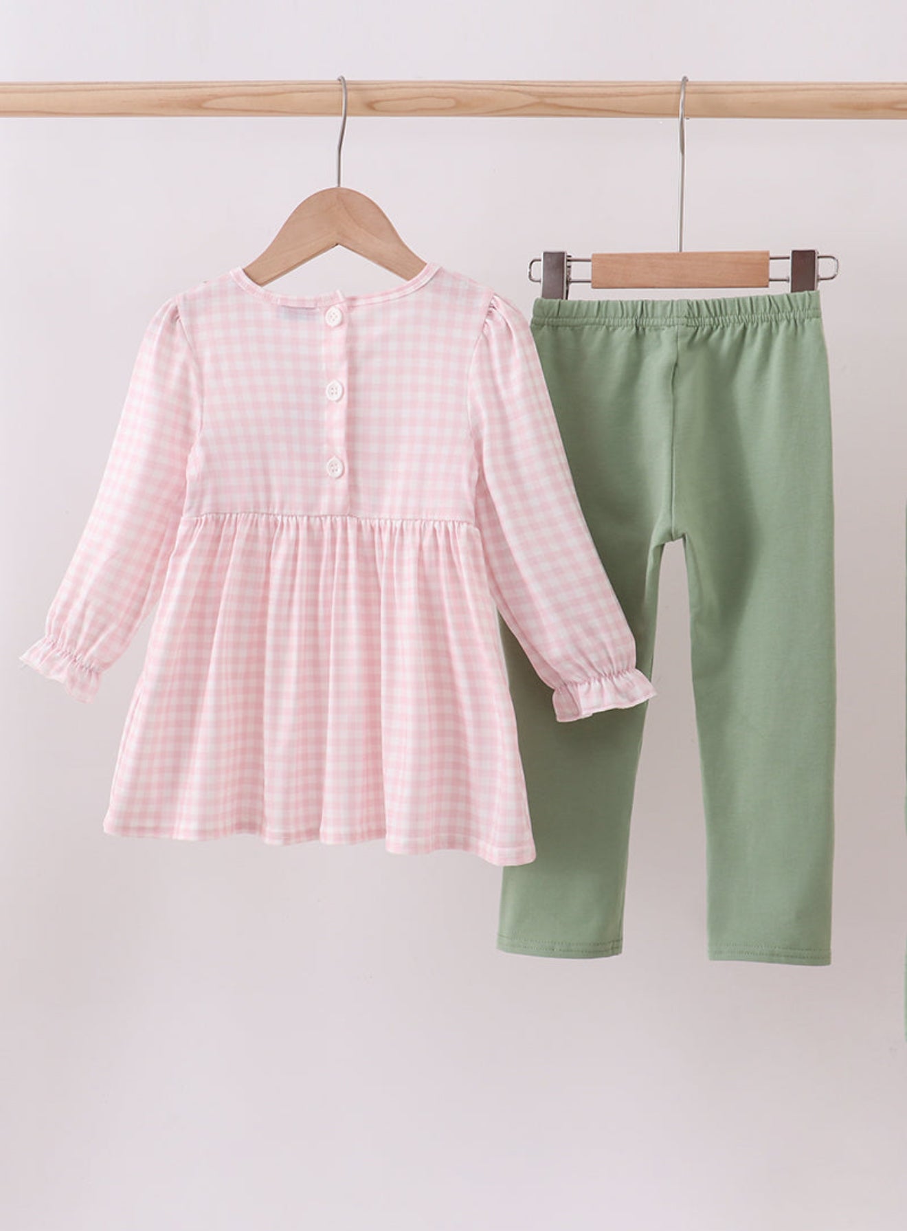 Pink nutcracker embroidery gingham set