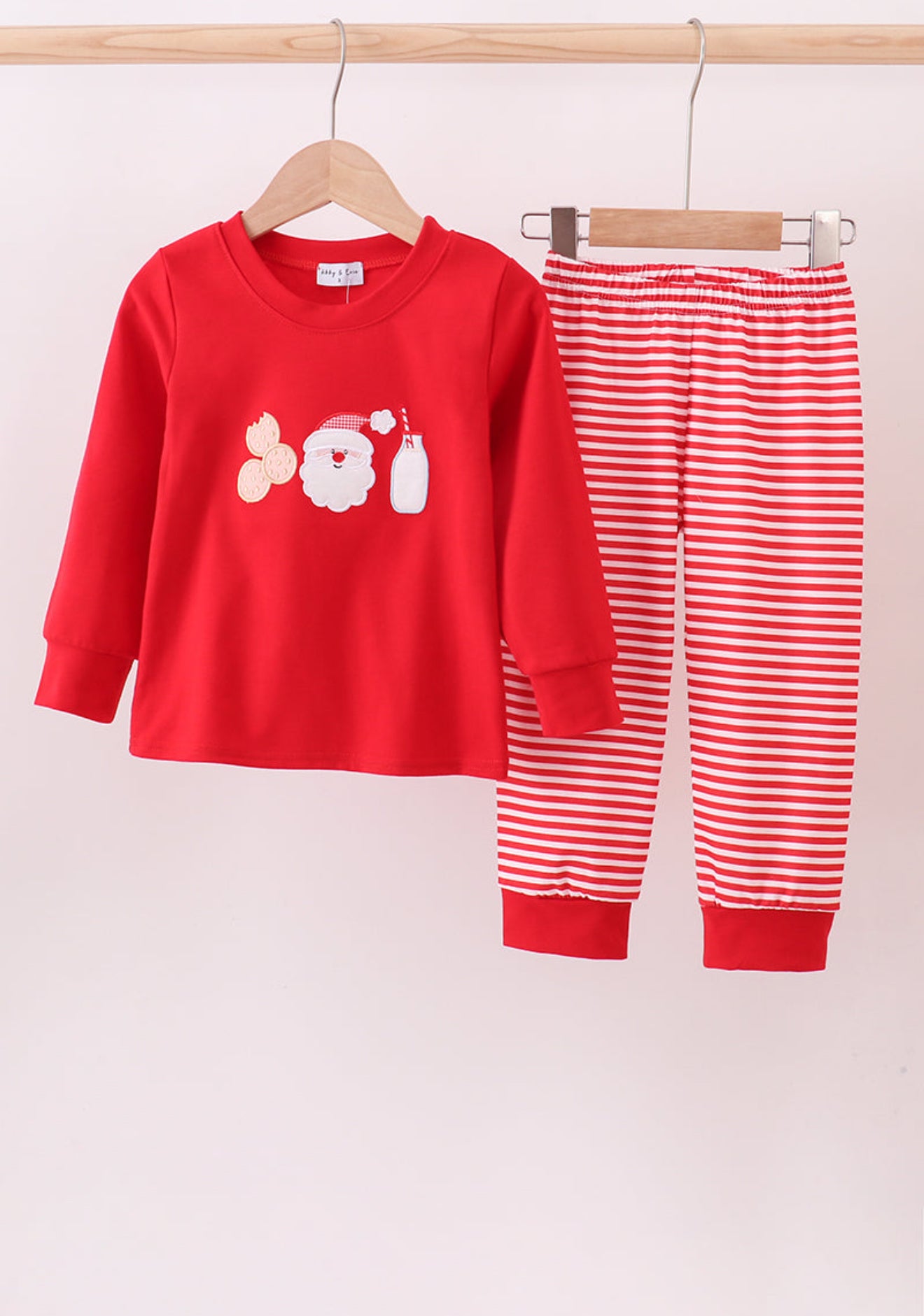 Red santa claus biscuit milk applique stripe pants set