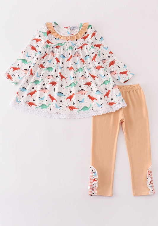 Pink dinosaur print girl set