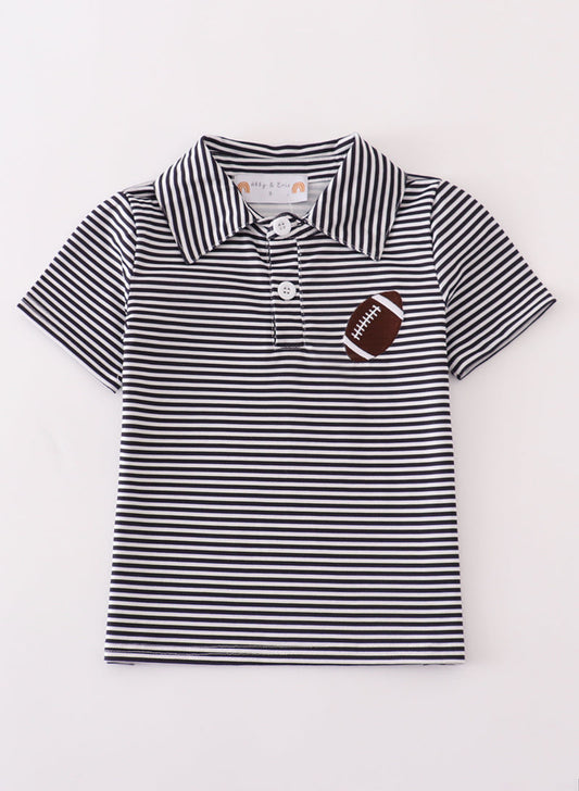 Navy stripe football embroidery button down shirt