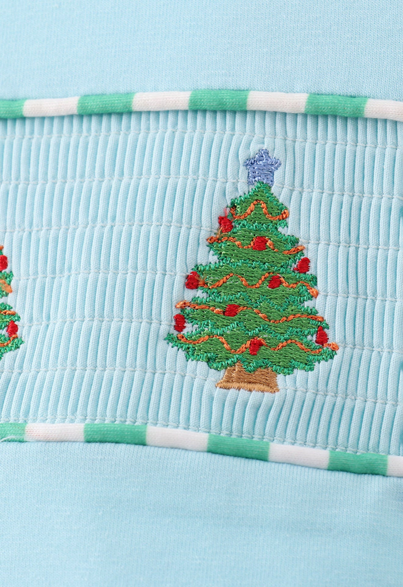 Blue christmas tree smocked stripe pants set