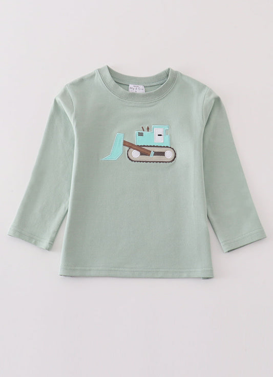 Premium Bulldozer applique Boy LS T-Shirt