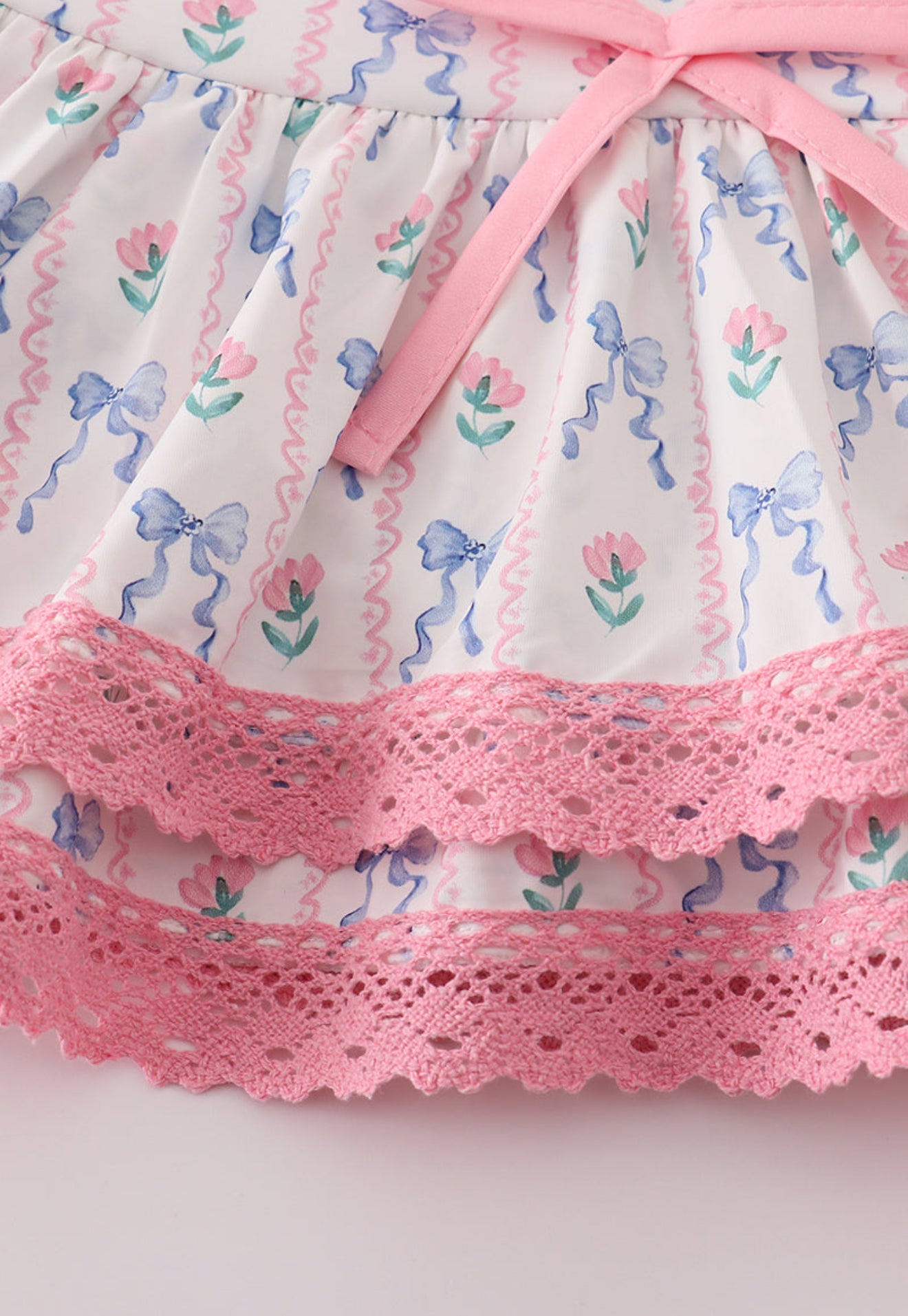 Bow floral lace ruffle leotard