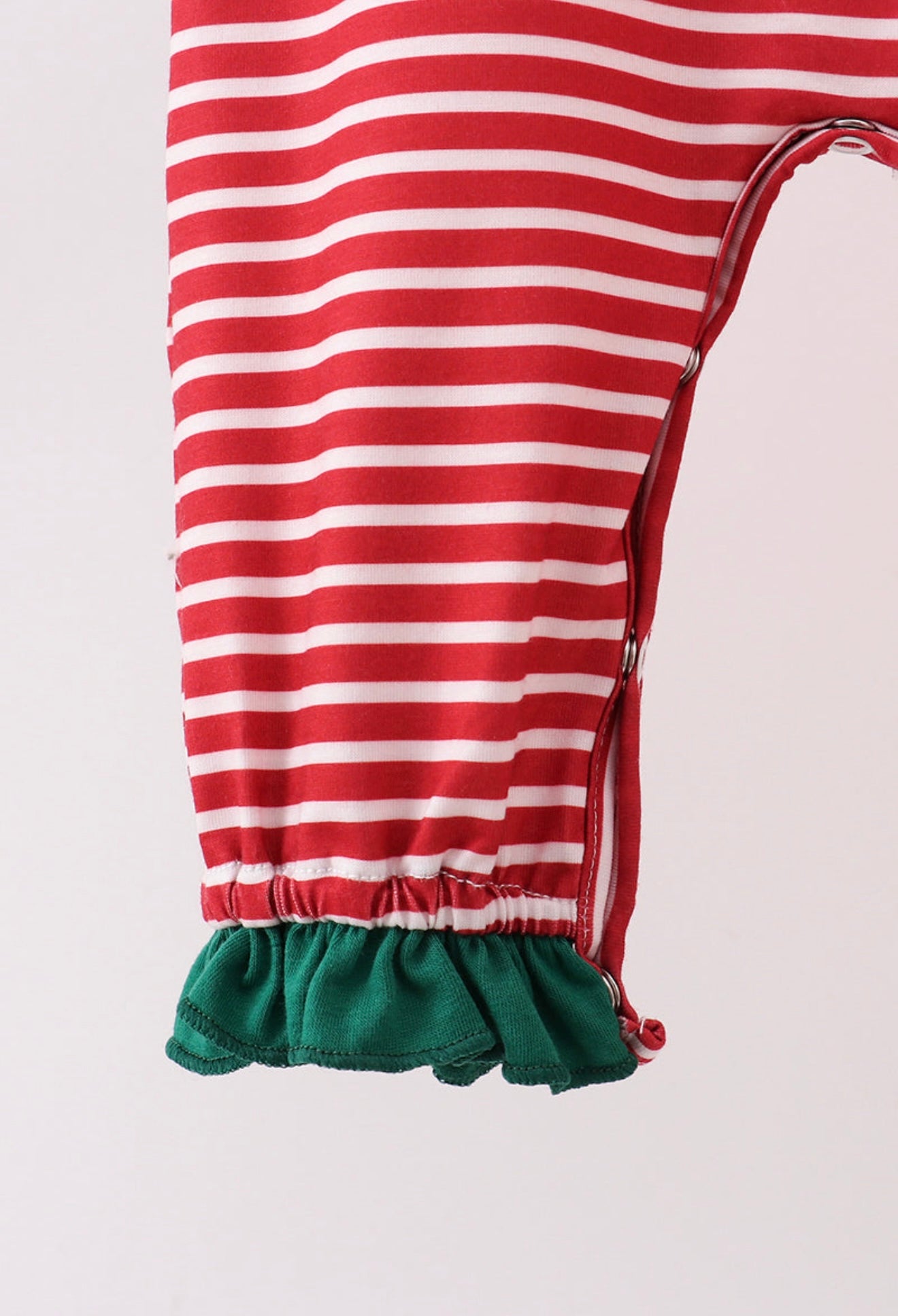 Red stripe santa milk biscuit french knot ruffle romper