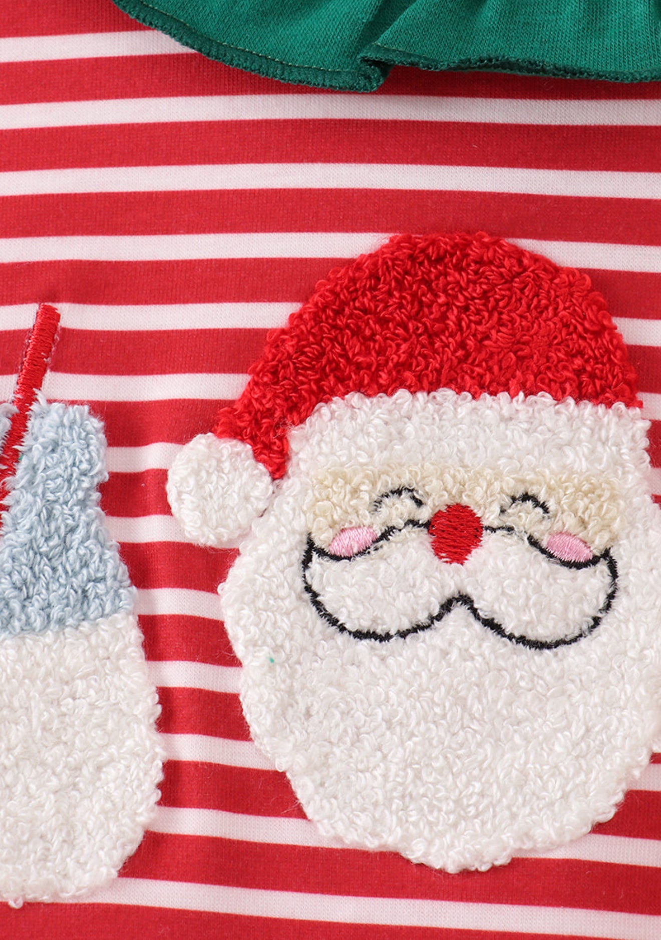 Red stripe santa milk biscuit french knot ruffle romper