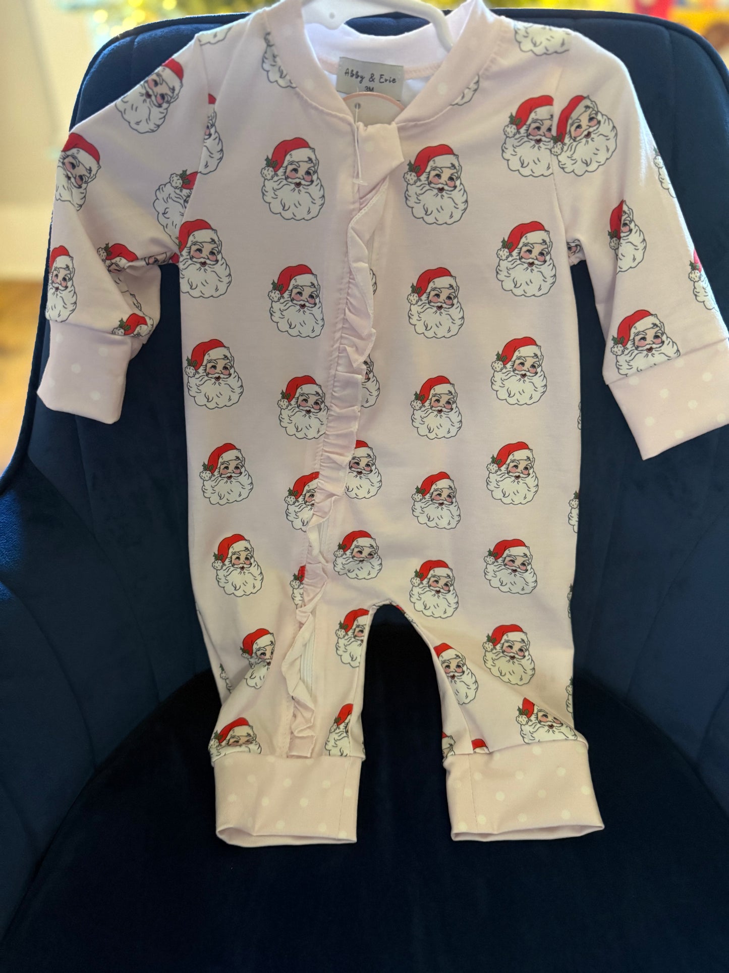 Pink christmas santa claus zipper girl romper