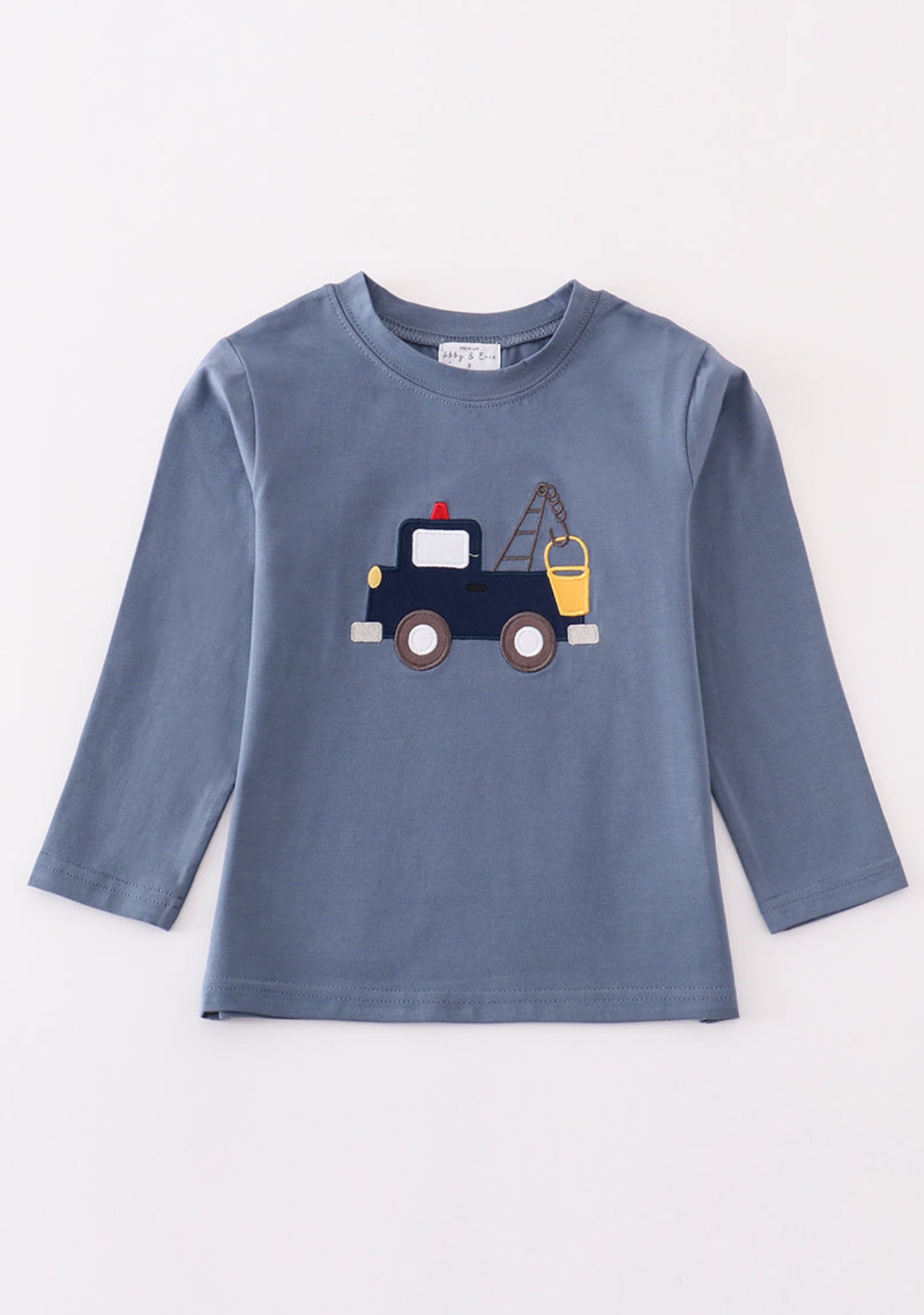 Premium Blue tractor applique boy top
