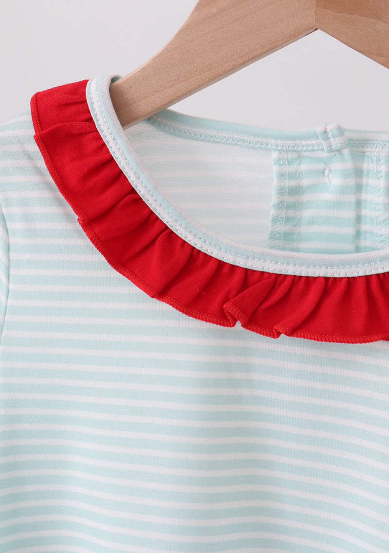 Blue reindeer applique stripe ruffle pants set