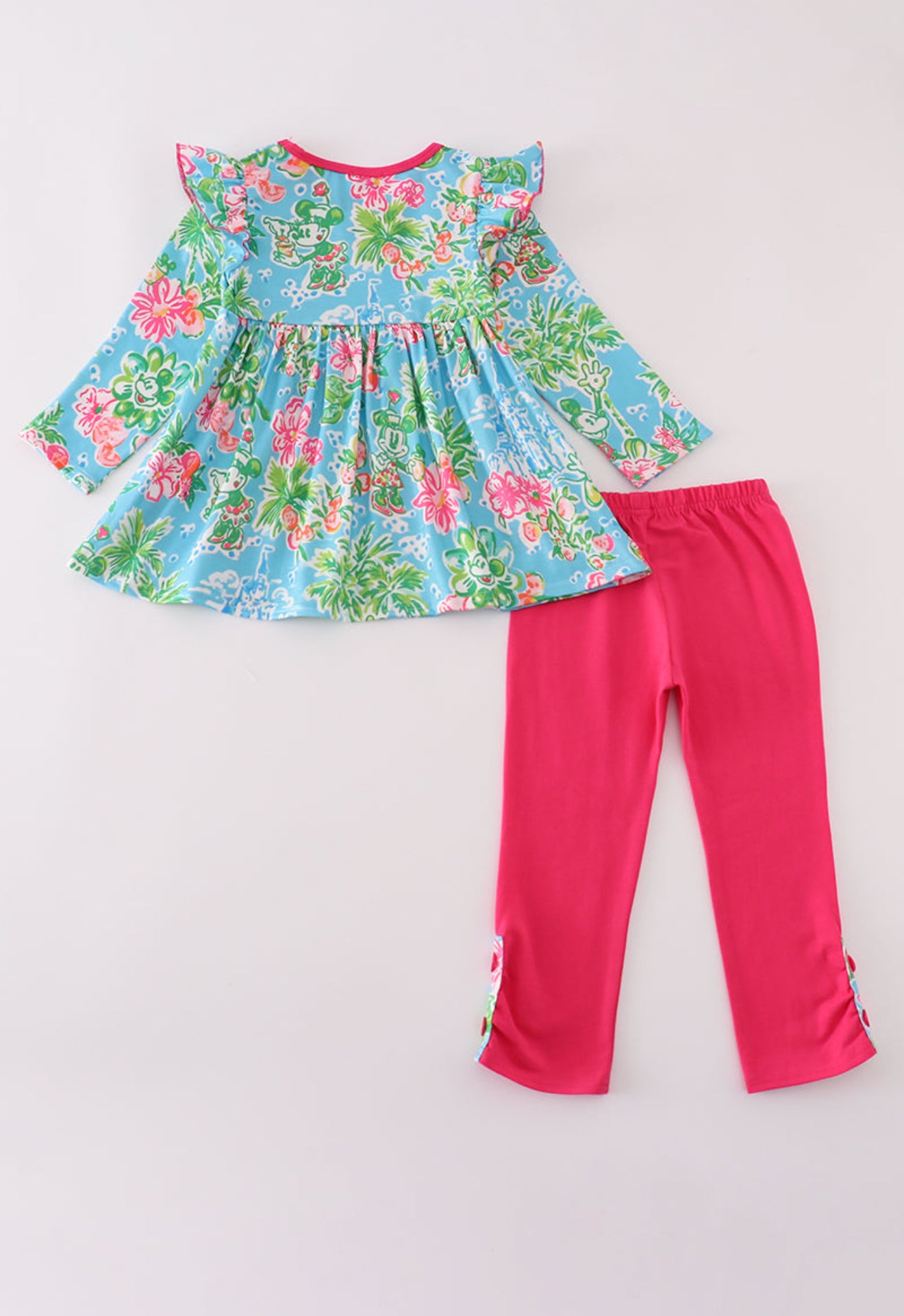 Green floral character applique pants set