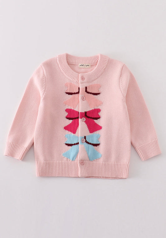 Pink bow tie cardigan sweater