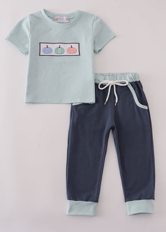 Blue embroidery pants set
