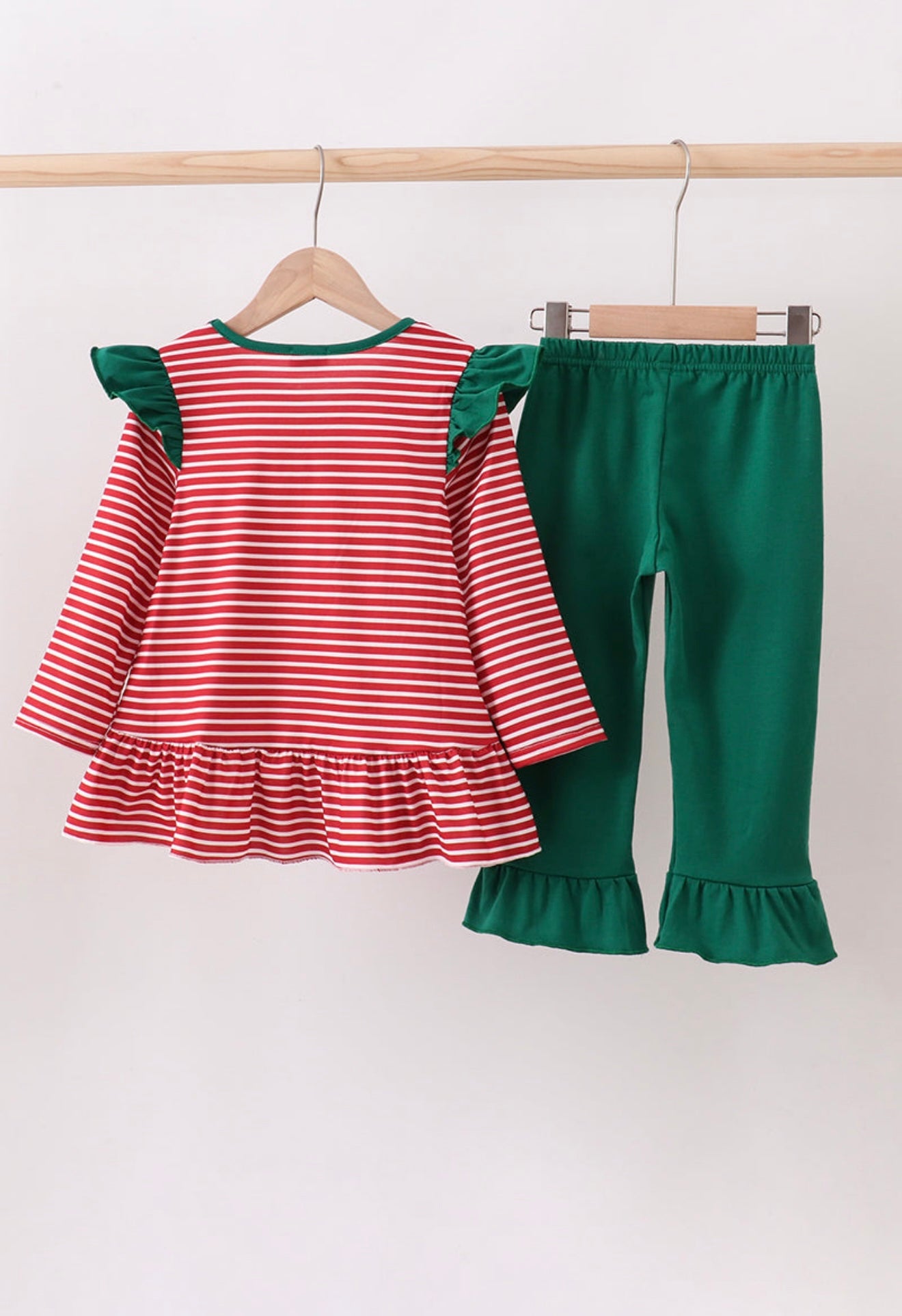 Red stripe santa milk biscuit french knot ruffle pants set