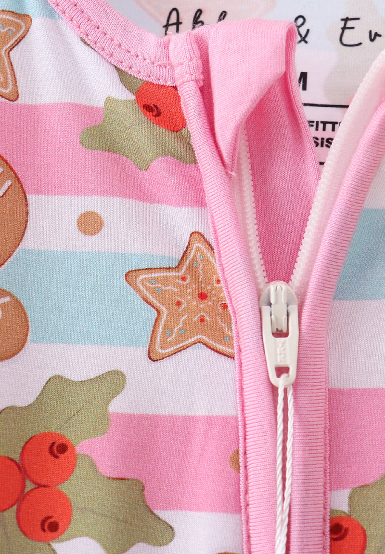 Pink christmas gingerbread bamboo pajamas zipper romper