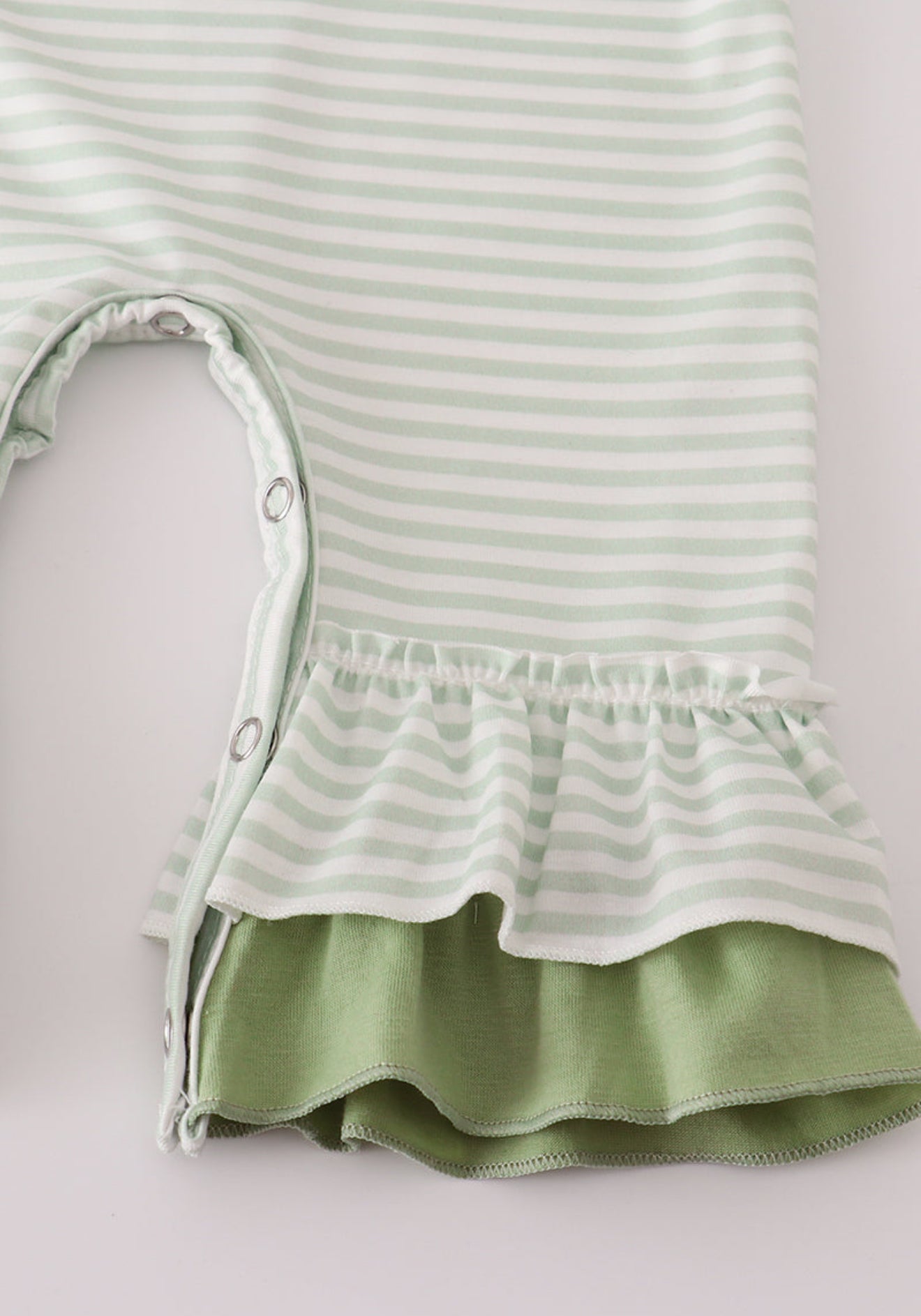 Sage turkey applique stripe ruffle romper